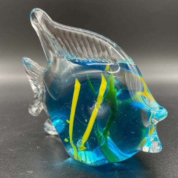 Art Glass Fish Paperweight Murano Style Tropical Fish Glass Figurine - Picture 5 of 10